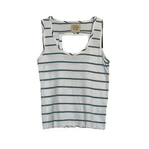 Chaser Striped Back Keyhole Lettuce Hem Tank Top NWT